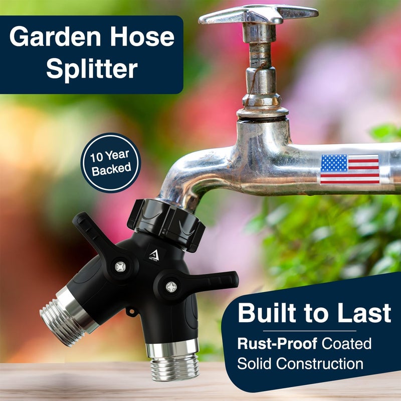 DBR Tech ® Garden Hose Splitter 2 Way Heavy Duty | Faucet Adapter with Long Handle, Outdoor Water Spigot Hose Bib Y Wye Splitter, Dual Outlet Shut Off Valve Hose Connector, Leak Free - Image 2